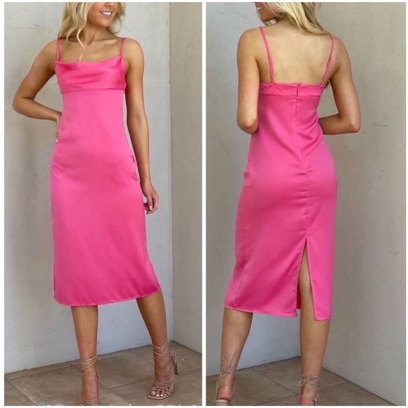 WeWoreWhat Revolve Cowl Midi Satin Charmeuse in Hot Pink Size 2 - Picture 1 of 6
